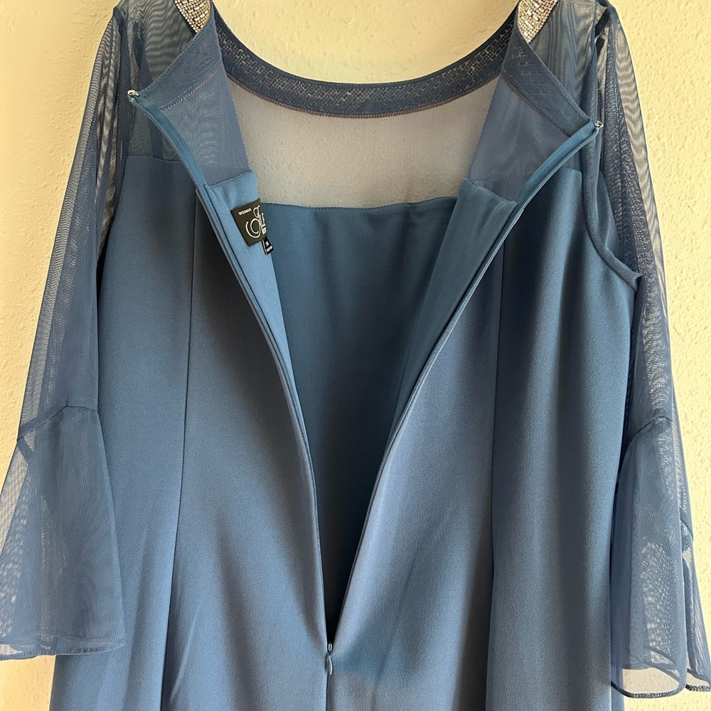 ALEX EVENINGS Cocktail Dress Sz 24W Wedgewood Blue Crystal Neckline Illusion - Picture 8 of 12